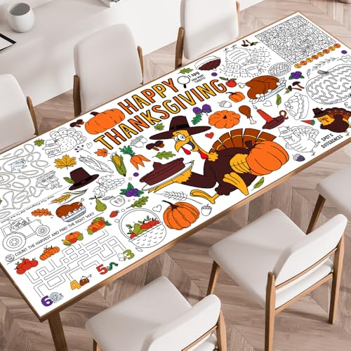 SPERINGEEN Thanksgiving Decorations, Thanksgiving Crafts for Kids - Coloring Tablecloth, Games, Activities, Poster, Gifts, Banner, Party Favors for Family or Classroom Party Decorations