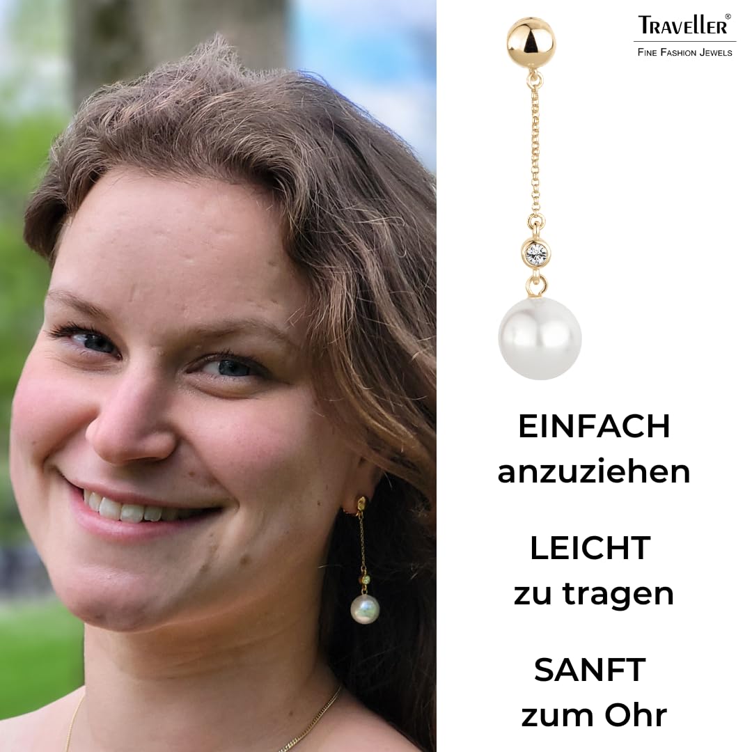 Traveller Ohrclip Hängend - Damen - weisse 12mm Perle