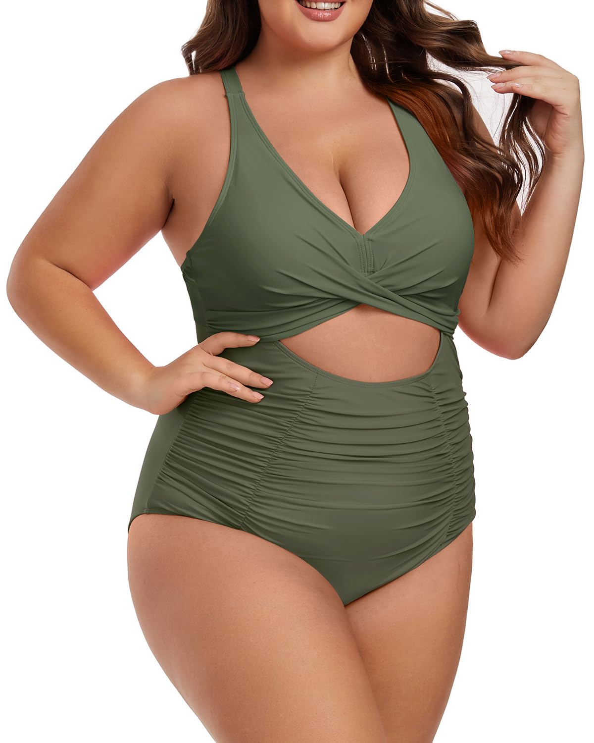 Aidonger Plus Size One Piece Swimsuit for Women Tummy Control Bathing Suit Cutout High Waisted Tie Back 1 Piece Swim Suit