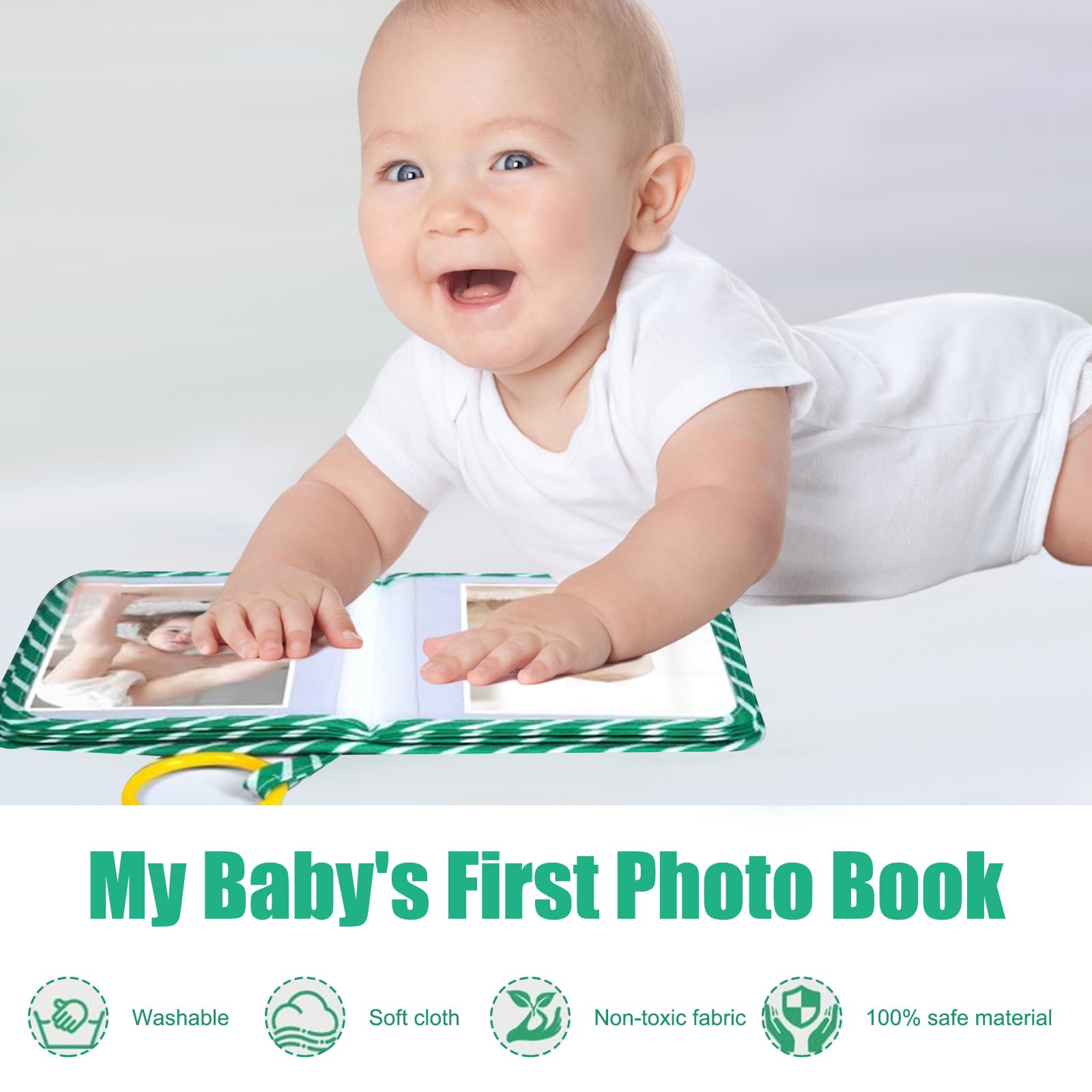 My First Baby Photo Album With 2 Grip Handle Toys - Safe Materials, Bright Colors and Hanging Design to Record Your Child's Growth - Image 4