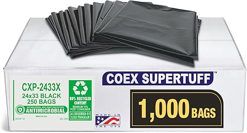 Aluf Plastics Serie CXP - Bolsas de basura de 12-16 galones (1000 unidades), 24 x 33 pulgadas, bolsas negras de 1.25 mil de grosor (equivalente)