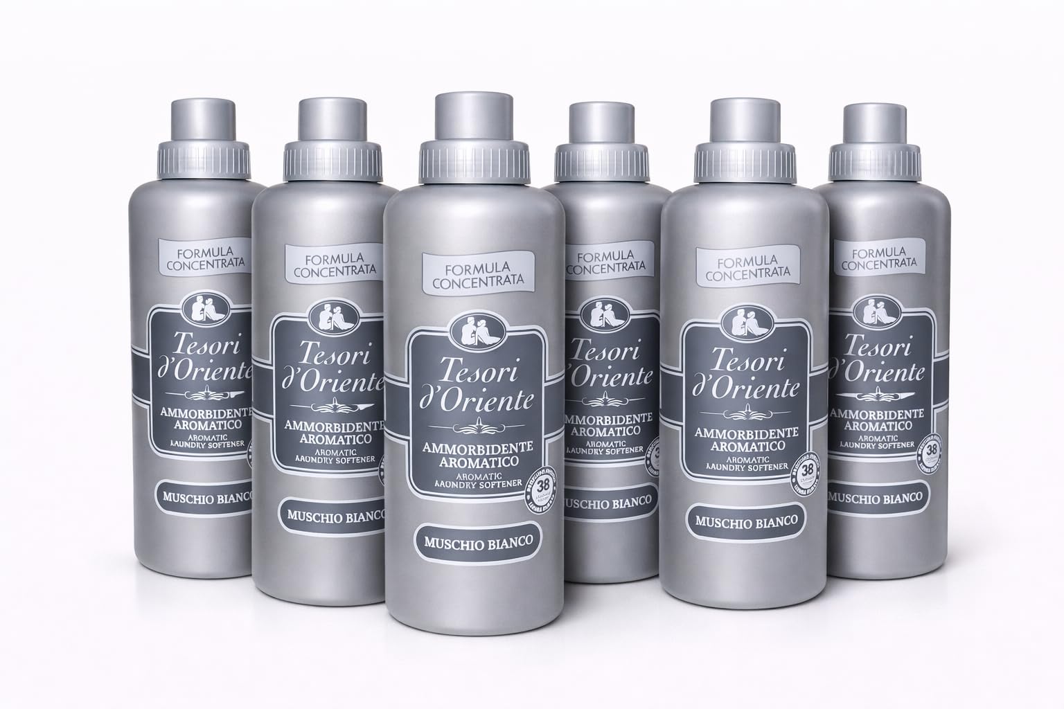 Tesori d'Oriente Ammorbidente Concentrato Muschio Bianco – Cura Profumo Italiana – White Musk – Confezione da 6 (6 Bottiglie) – Profumo di lunga durata, biancheria extra morbida Veltao