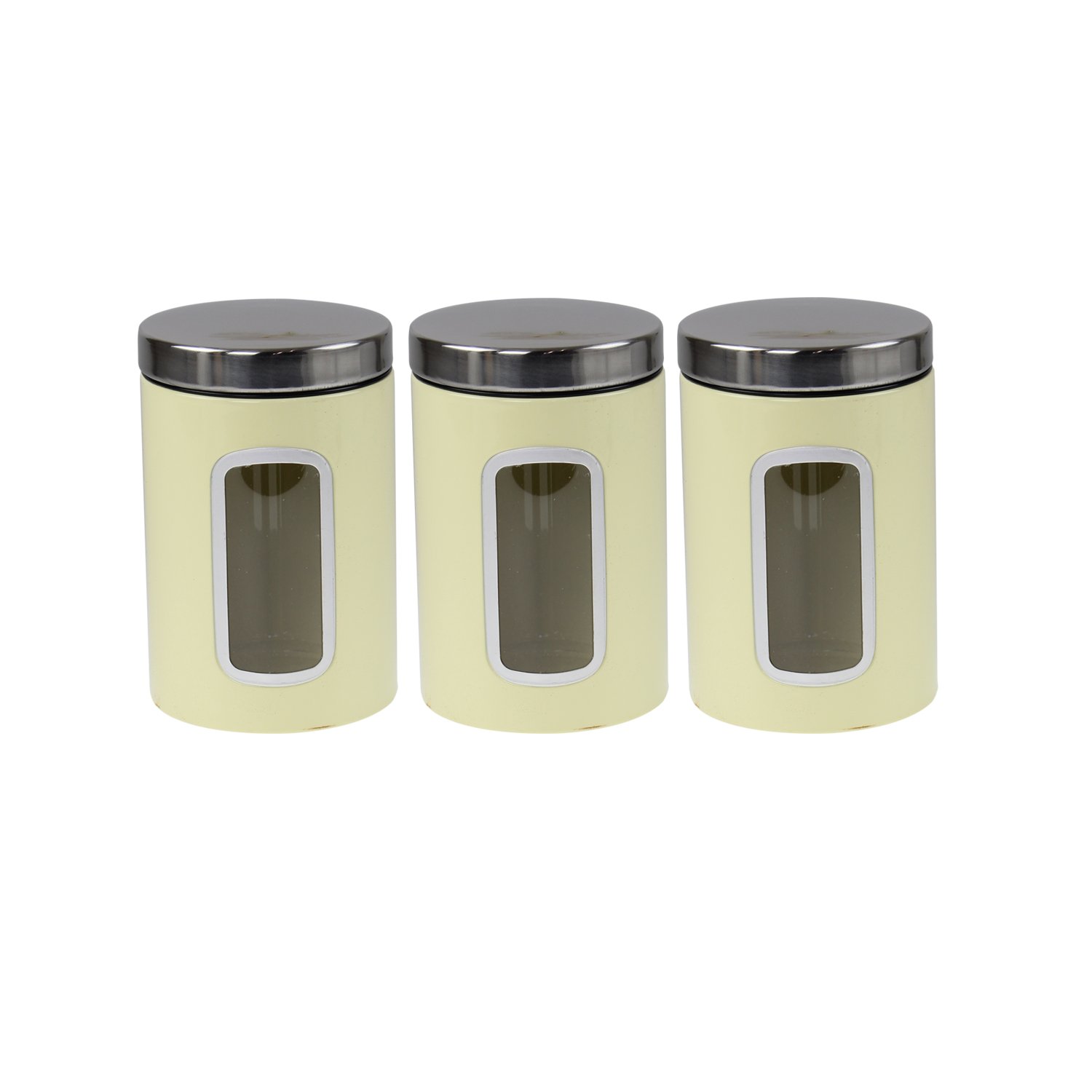 3 Pieces Set Cream Stainless Steel Glass Front Large Tea Coffee Sugar Canisters