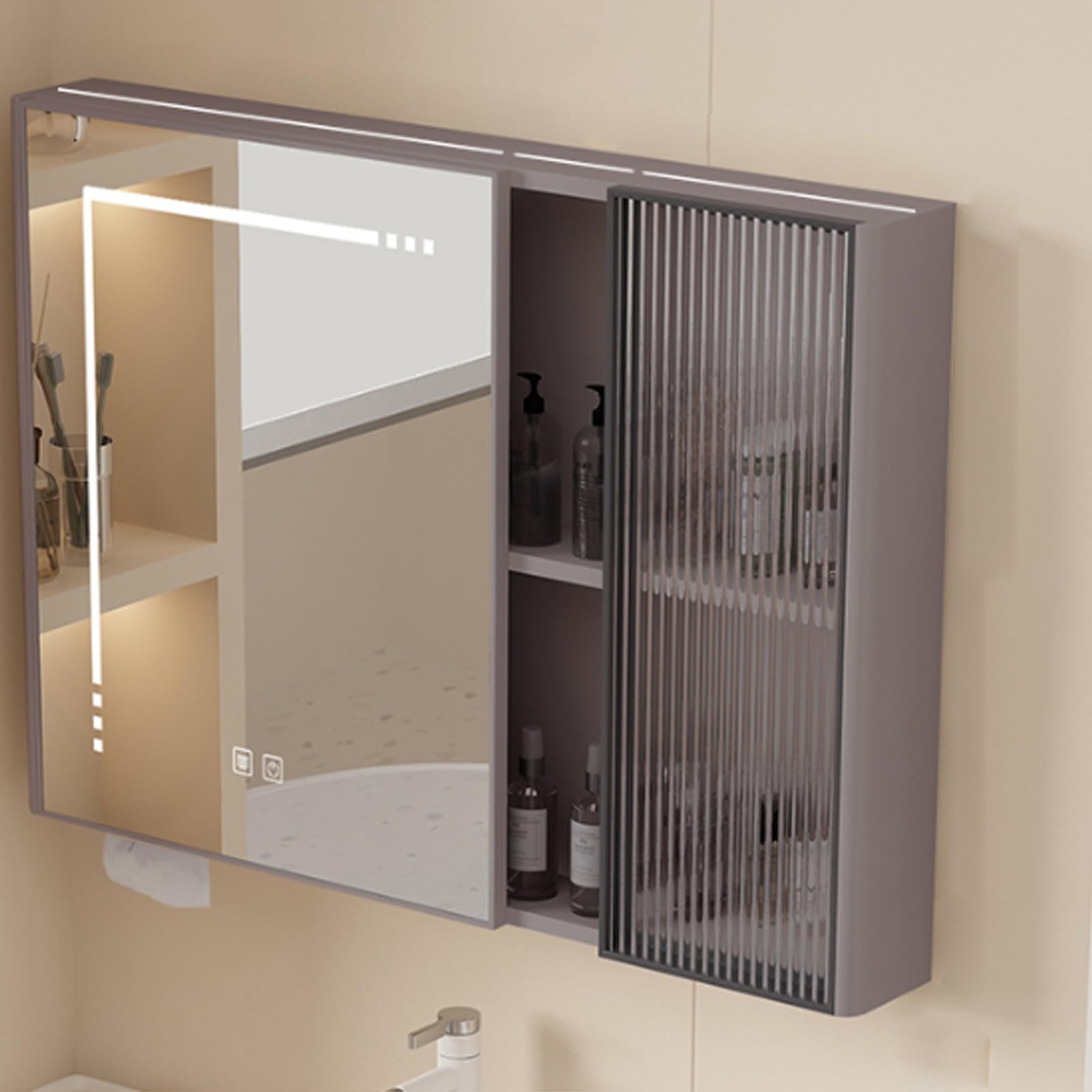 Armoire à pharmacie intelligente suspendue rangement mural miroir LED