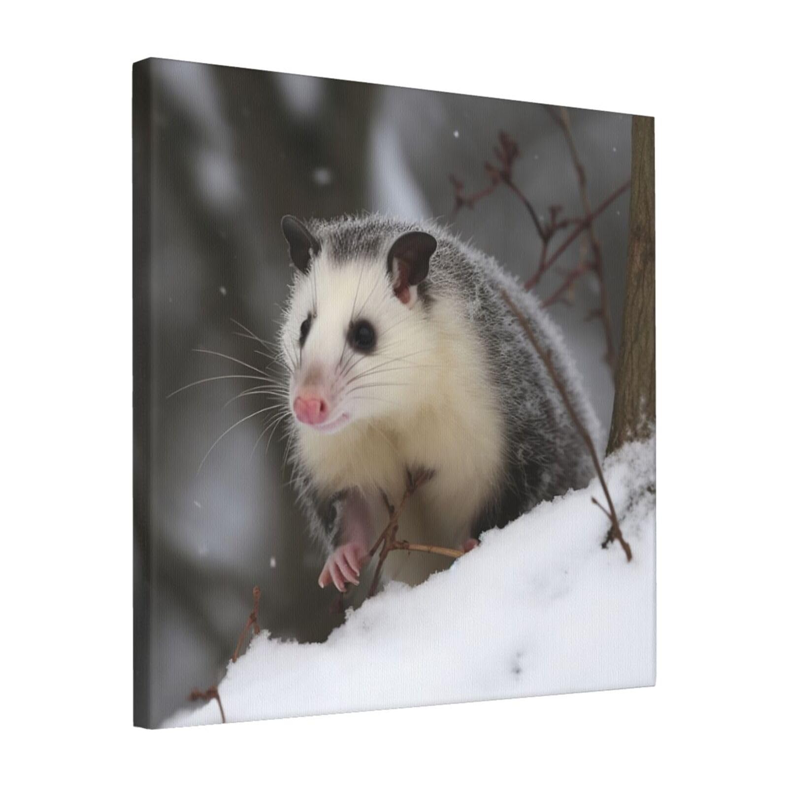 FodPand Opossum In Snow Canvas Wall Art for Living Room Wall Decor 16"x16" Modern Artwork Painting Pictures Hanging Canvas Prints Aesthetic Wall Art for Bedroom Bathroom Office Wallart Decor