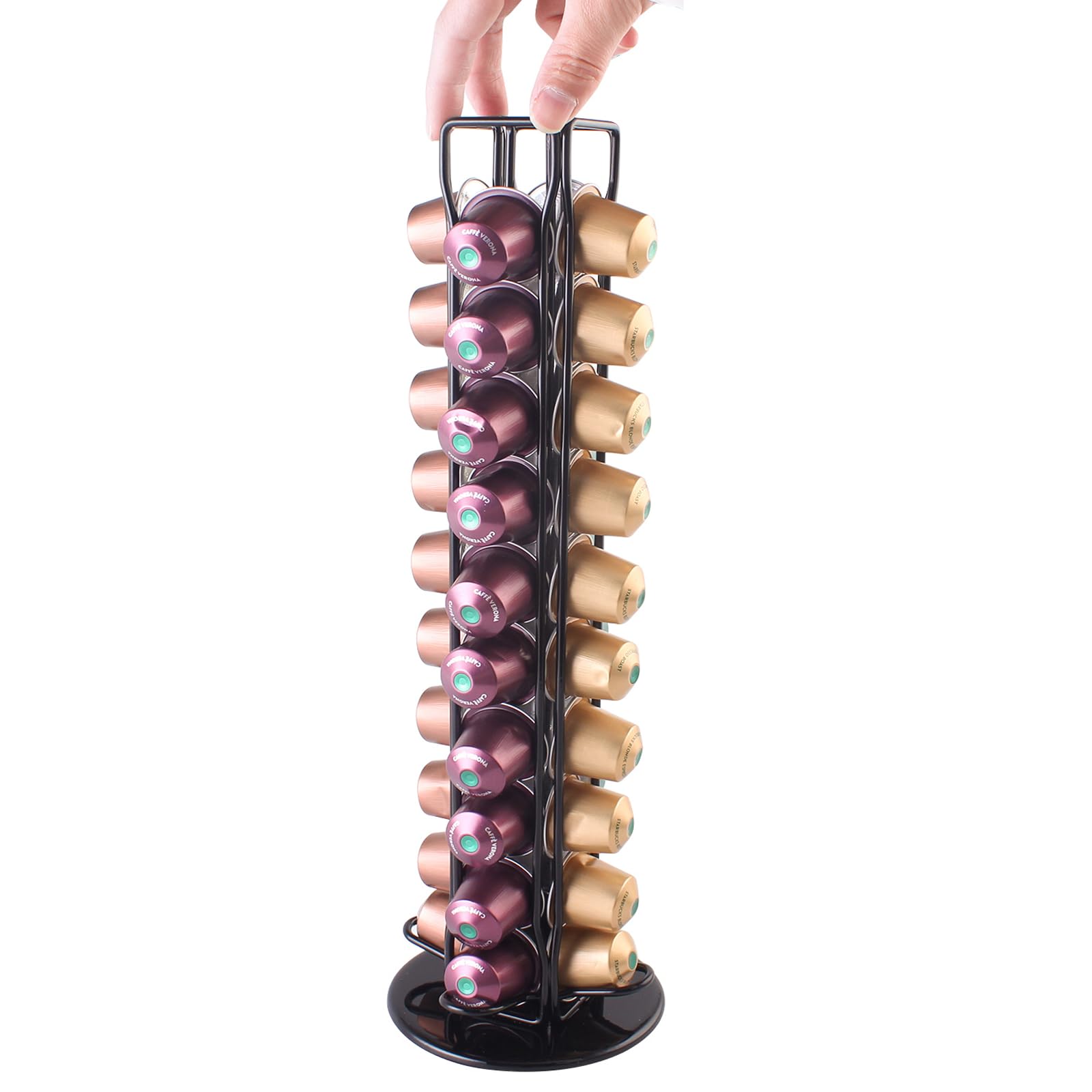 Sevenline Black Coffee Pod Holder Stand Compatible With Nespresso Original Pods Carousel Storage Rack Capsules Organizer For 40 Capsules (Black)