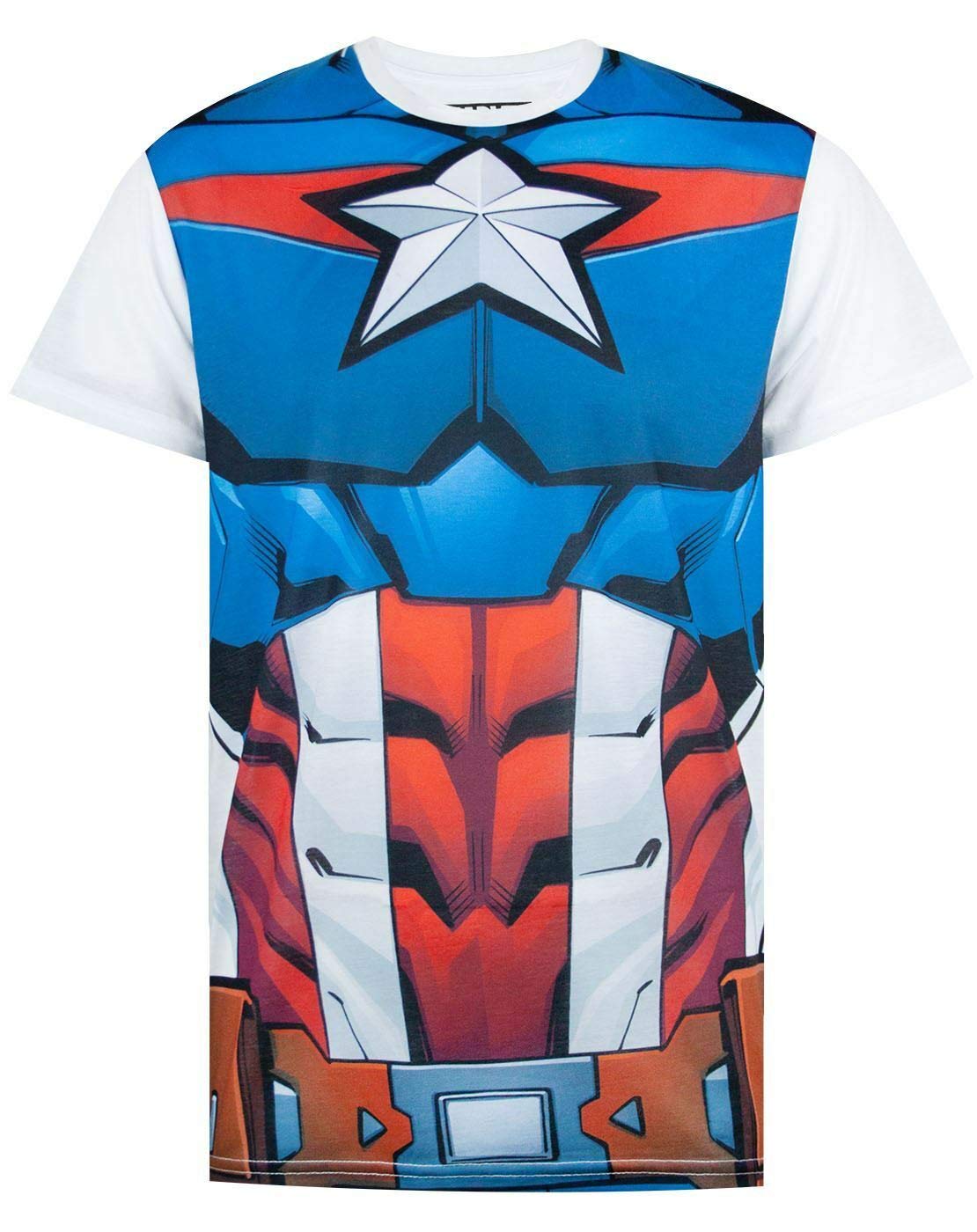 Marvel Men's Multicoloured Captain America Costume T-Shirt