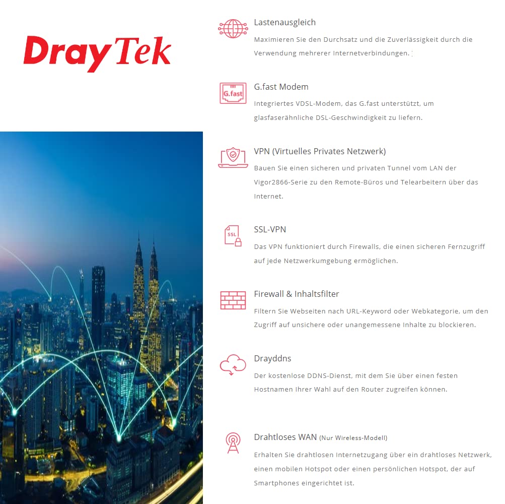 DrayTek Vigor 2866Vac G.Fast Dual-WAN Modem Security VPN Firewall Router