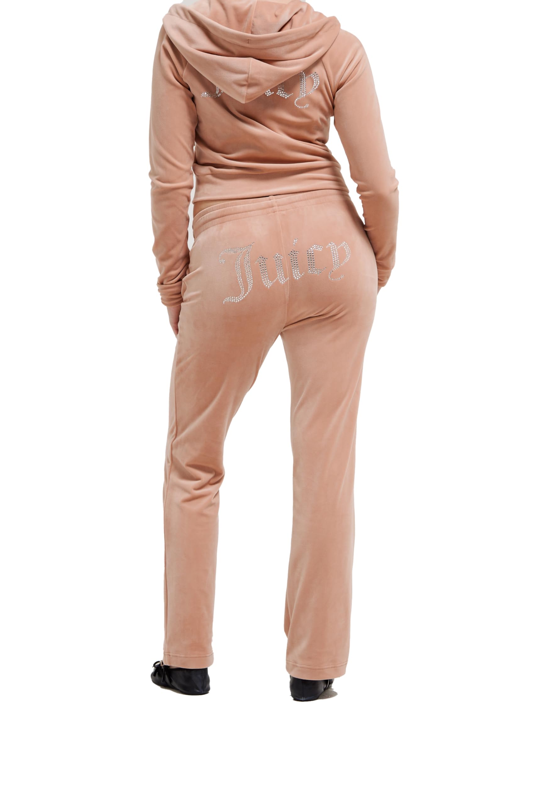 Juicy Couture Velour Track Trousers with Diamante Branding, Café Au Lait, M