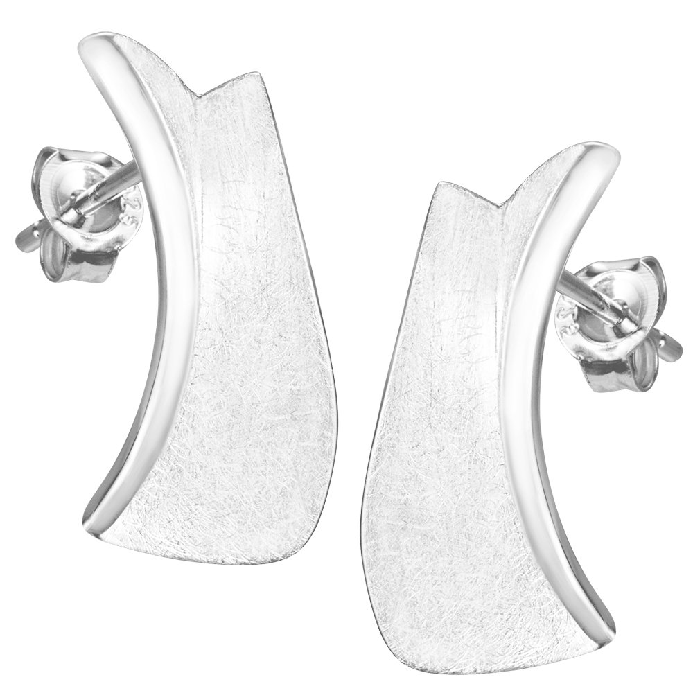 Vinani Damen Ohrstecker 925 Silber - Rechteck Design - gebogen und gebürstet - glänzend - aus 925 Sterling Silber - Ohrring-Set für Frauen - OUA