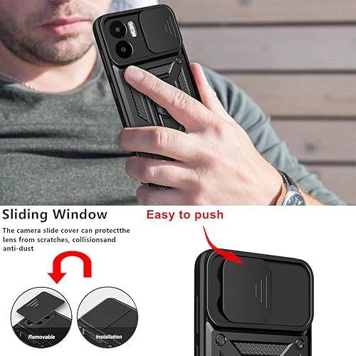Miniatura 5 de Ysnzaq Funda resistente de grado militar para Xiaomi Redmi A1Redmi A2, protección de lente de ventana deslizante con soporte magnético Cubierta del