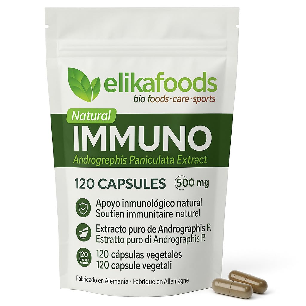 Estratto di Andrographis Paniculata Elikafoods. 120 capsule vegetali da 500mg. Integratore alimentare 100% naturale. Adatto ai vegani, senza glutine.