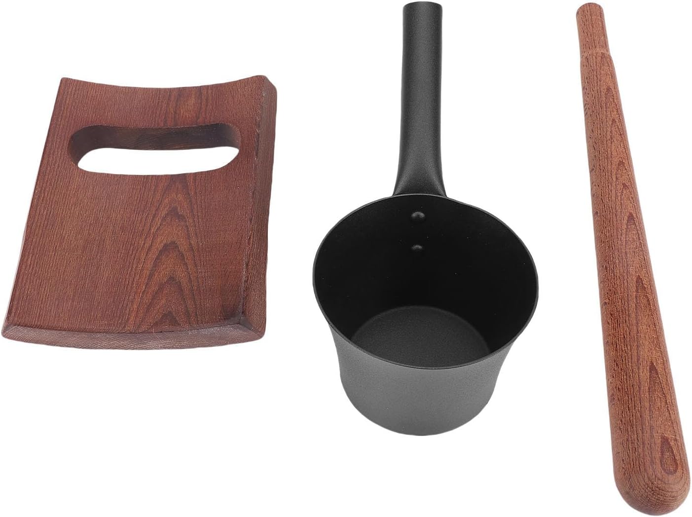 Buachois Sauna Bucket and Ladle Set with Thermometer Hygrometer, 5L Wood Aluminum Sauna Bucket Kit with Hourglass for Steam Room Sauna Accessories Indoor Outdoor Use