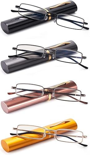 WENS JOOY Gafas de lectura delgadas para lectores de bolsillo anti luz azul con funda portátil para hombres y mujeres