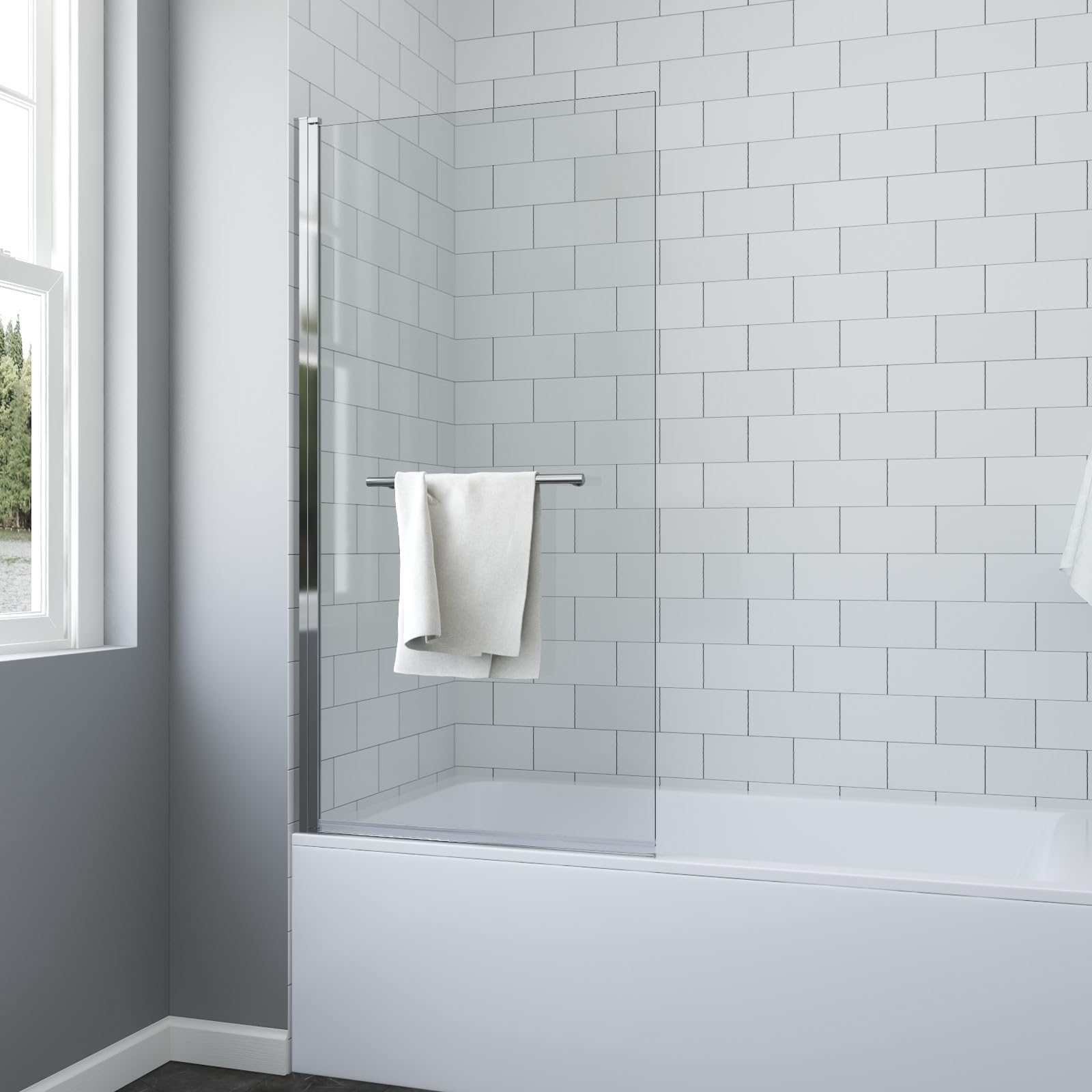 AQUABATOS Duschwand für Badewanne 1-Teilig mit Handtuchhalter 80 x 150 cm Badewannenaufsatz Duschabtrennung Duschtrennwand Sicherheitsglas 8 mm klar mit NANO-Beschichtung Chromoptik