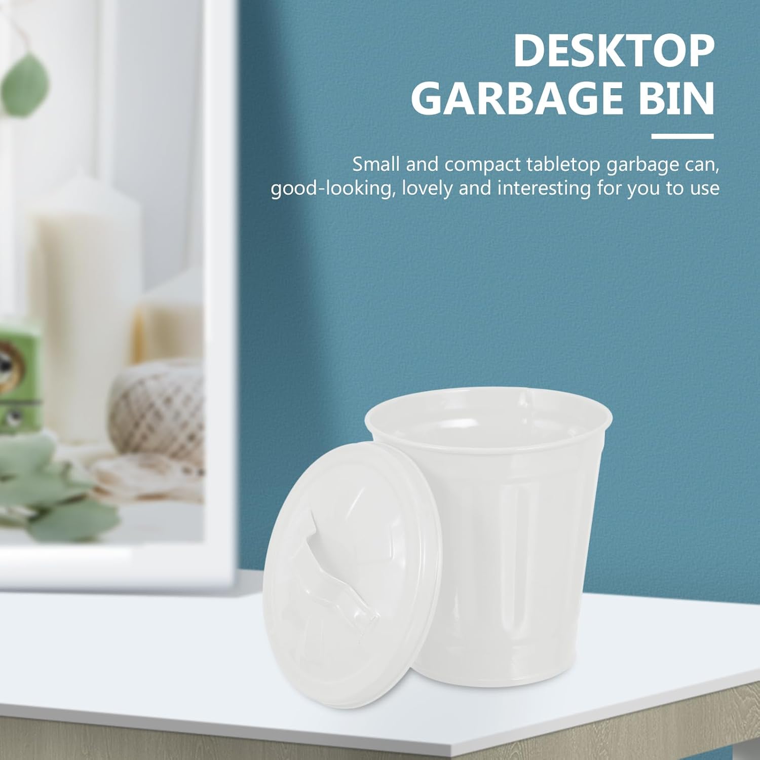 Luxshiny 1pc Creative Small Waste Storage Bin with Lid Adorable Tabletop Garbage Can Compact Desktop Trash Can for Home Office Bedroom Material Lovely Flower Pot Design