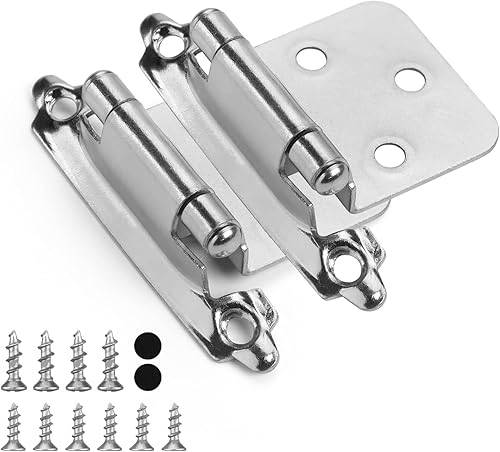 Miniatura 1 de homdiy 25 pares (50 unidades) de bisagras de gabinete de níquel cepillado con cierre automático para gabinetes de cocina, bisagras superpuestas de