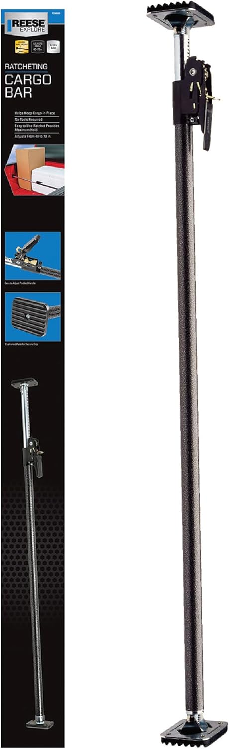 Reese Towpower 1390600 Ratcheting Cargo Bar Adjustable 40 Inch to 70 Inch, Designed To Stop Cargo From Shifting In Sport Utility Vehicles, Trucks And Vans.
