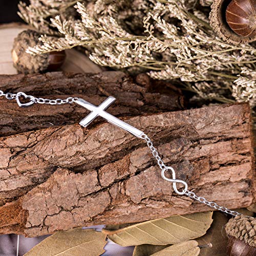 BlingGem Bracelet for Women Sterling Silver Sideways Cross/Infinity Heart Bracelets Dainty Religious Symbol Faith Confirmation Baptism Jewelry Gifts for Women4