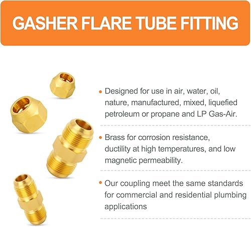 Miniatura 189 de GASHER 10 piezas de latón SAE 45 grados Flare Tube Fitting, 1/2" Flare Nut Aire Acondicionado Tubo de cobre Extensión de tubo de cobre a tope Tuerca
