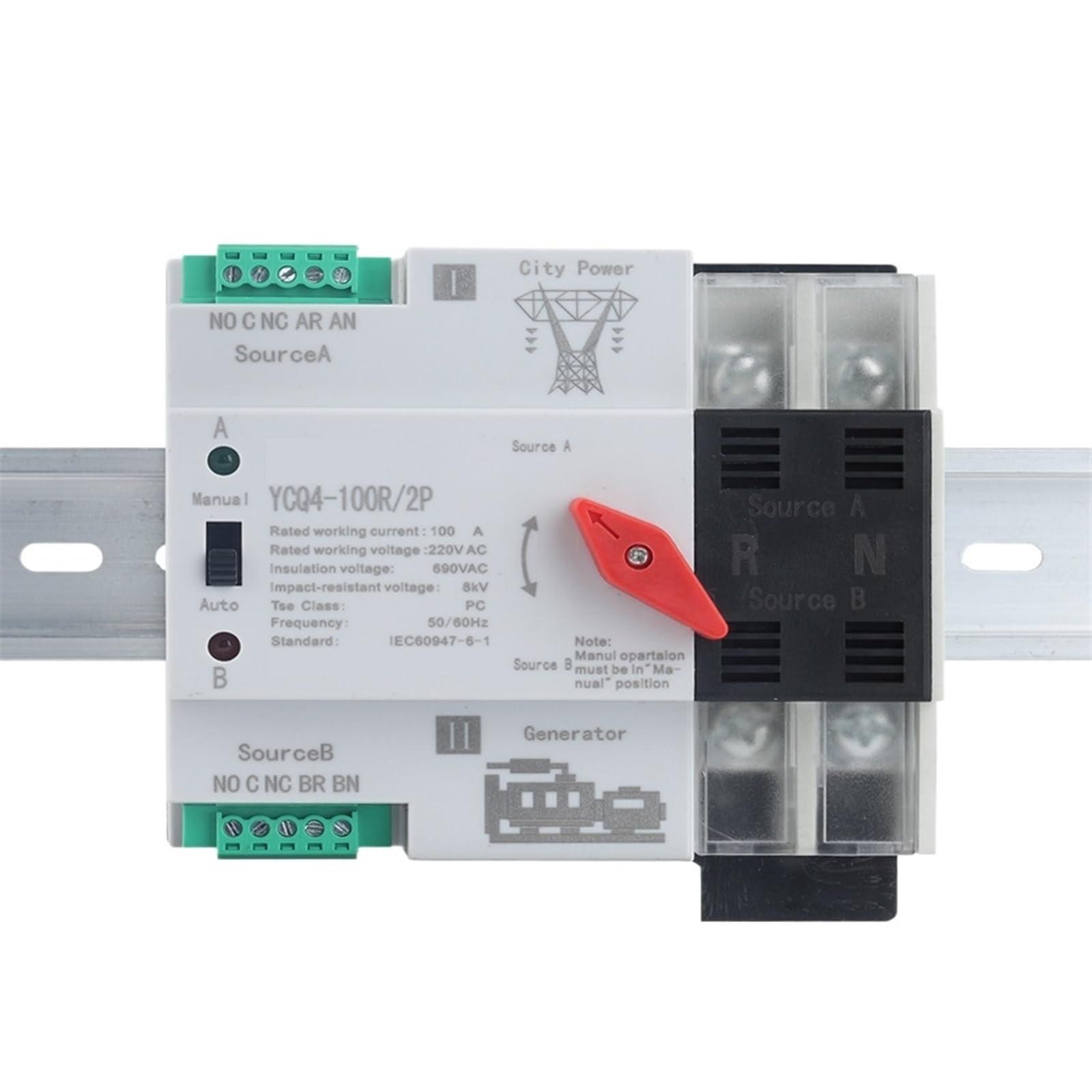 Commutateur de transfert automatique sans interruption avec sélecteur électrique rail DIN 63A - 7