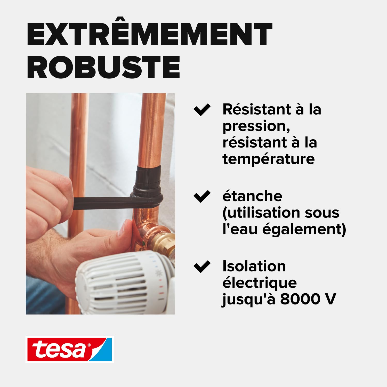 tesa extra Power Extreme Repair Ruban de Réparation Auto Amalgamant pour Tuyaux et Câbles – Silicone Résistant Noir
