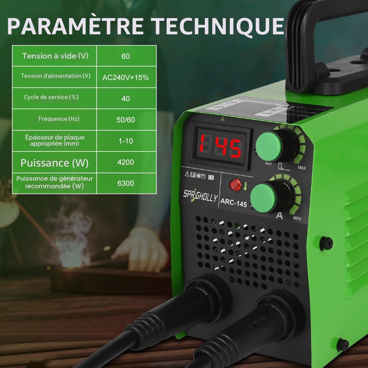 Mini Poste a Souder Inverter 145A IGBT, Poste à Souder ARC Lift TIG, Pince de Terre de Haute Qualité et Affichage LED, Hot-Start & Anti-Stick, Modèle ARC145
