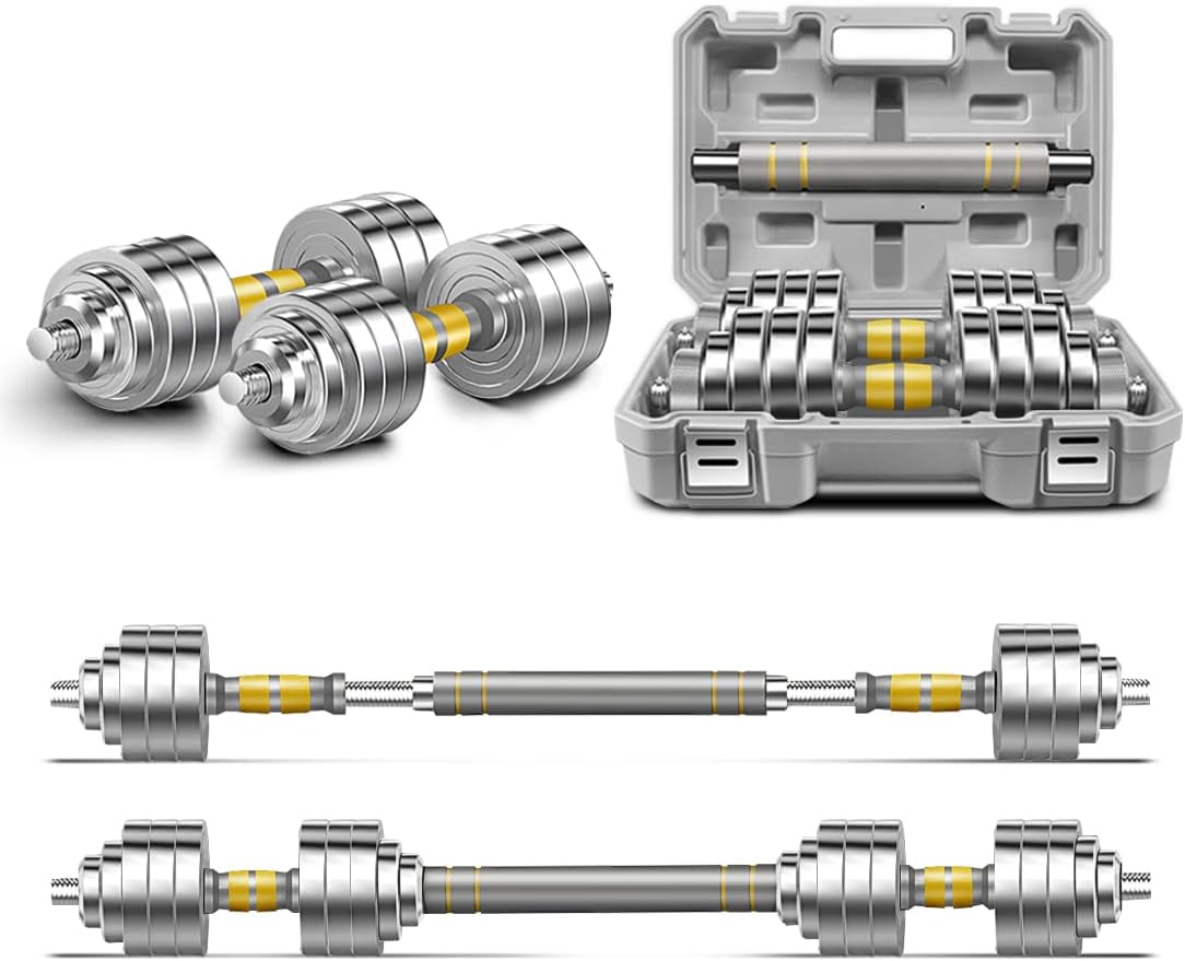 PHOEROS Adjustable Dumbbell Set - 44/66/88 LBS weights set, Dumbbell Barbell 3 in 1, Steel Dumbbells Pair with Connecting Rod for Adults Women Men Fitness Workout, Home Gym Exercise Training Equipment