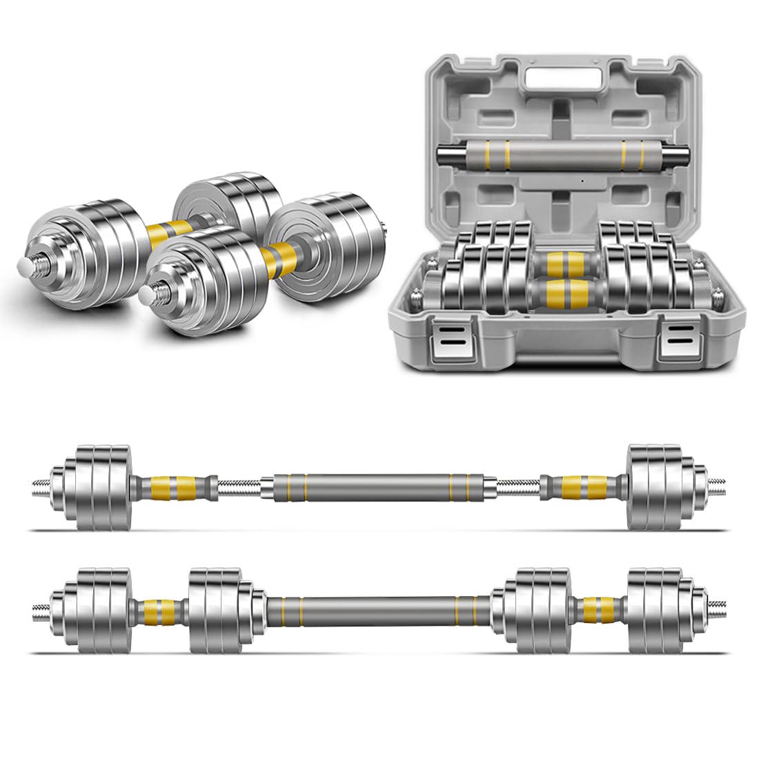 PHOEROS Adjustable Dumbbell Set - 44 66 88 LBS weights set Dumbbell Barbell 3 in 1 Steel Dumbbells