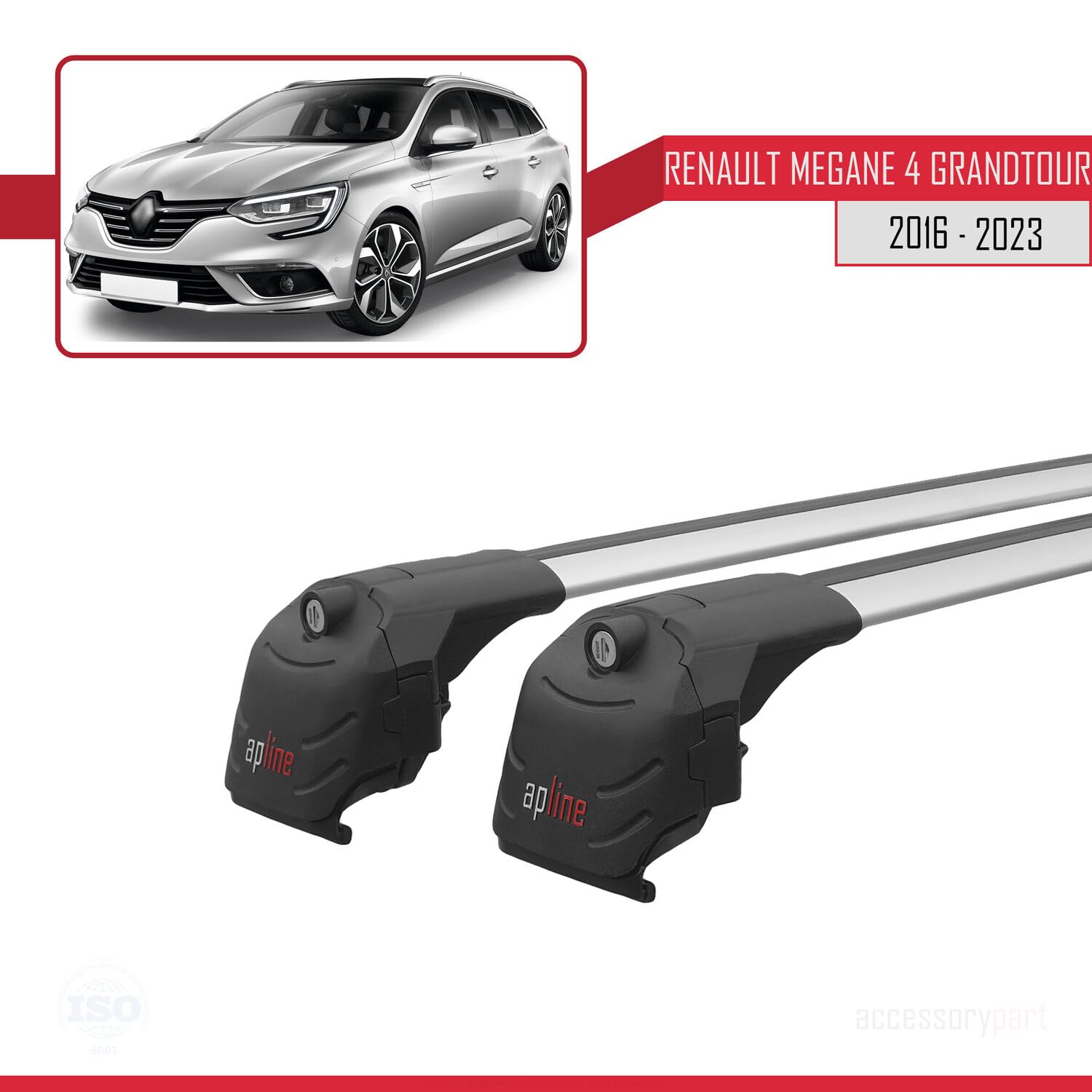Compatible con Renault Megane 4 (KFB) Grandtour 2016-2023 ACE-2 Barras de Techo Auto Portaequipajes Barras Transversales Gris Aluminio 2 Barras