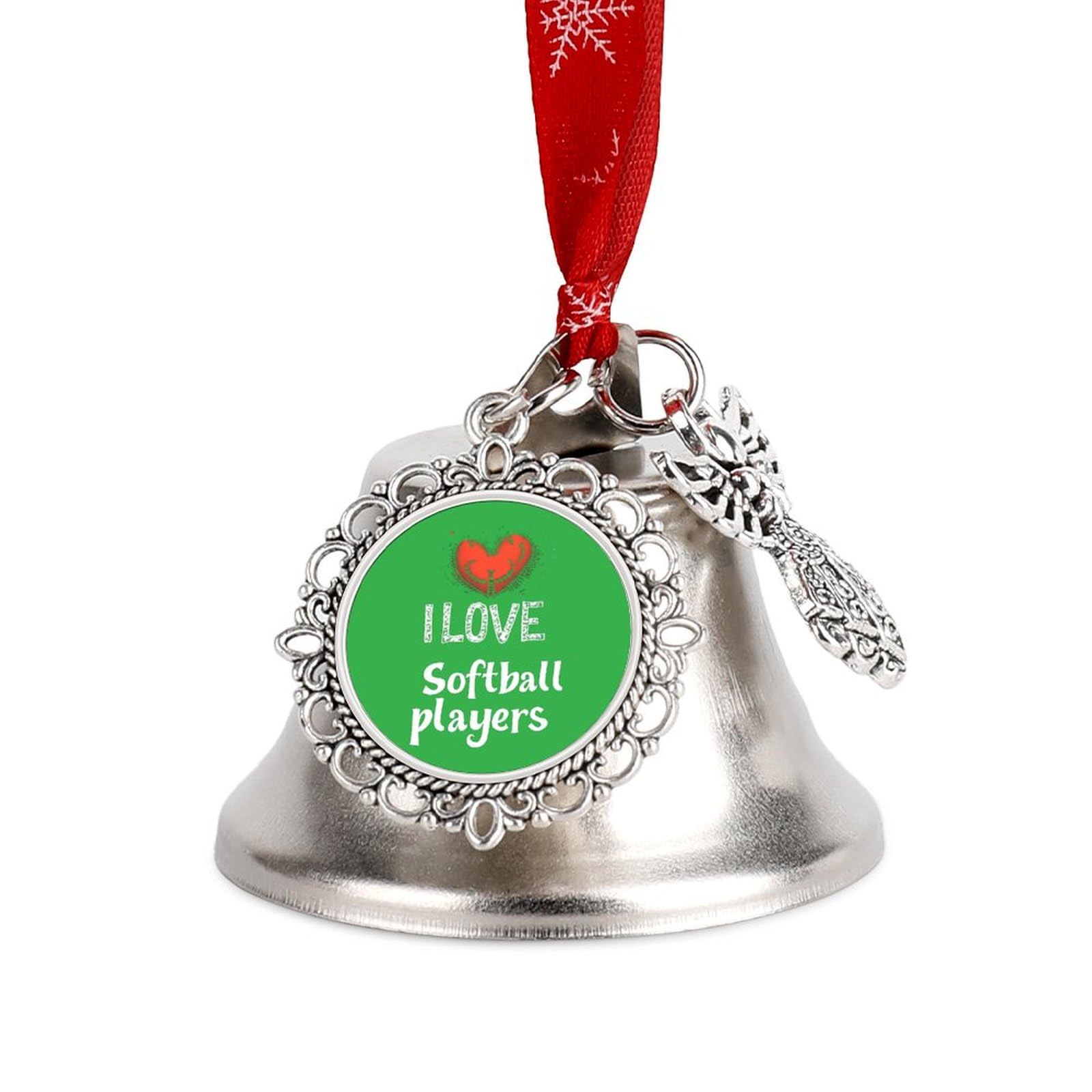I Love Softball Player Funny Christmas Bell Ornament Cute Xmas Tree Hanging Pendant Decoration for Holidays Party