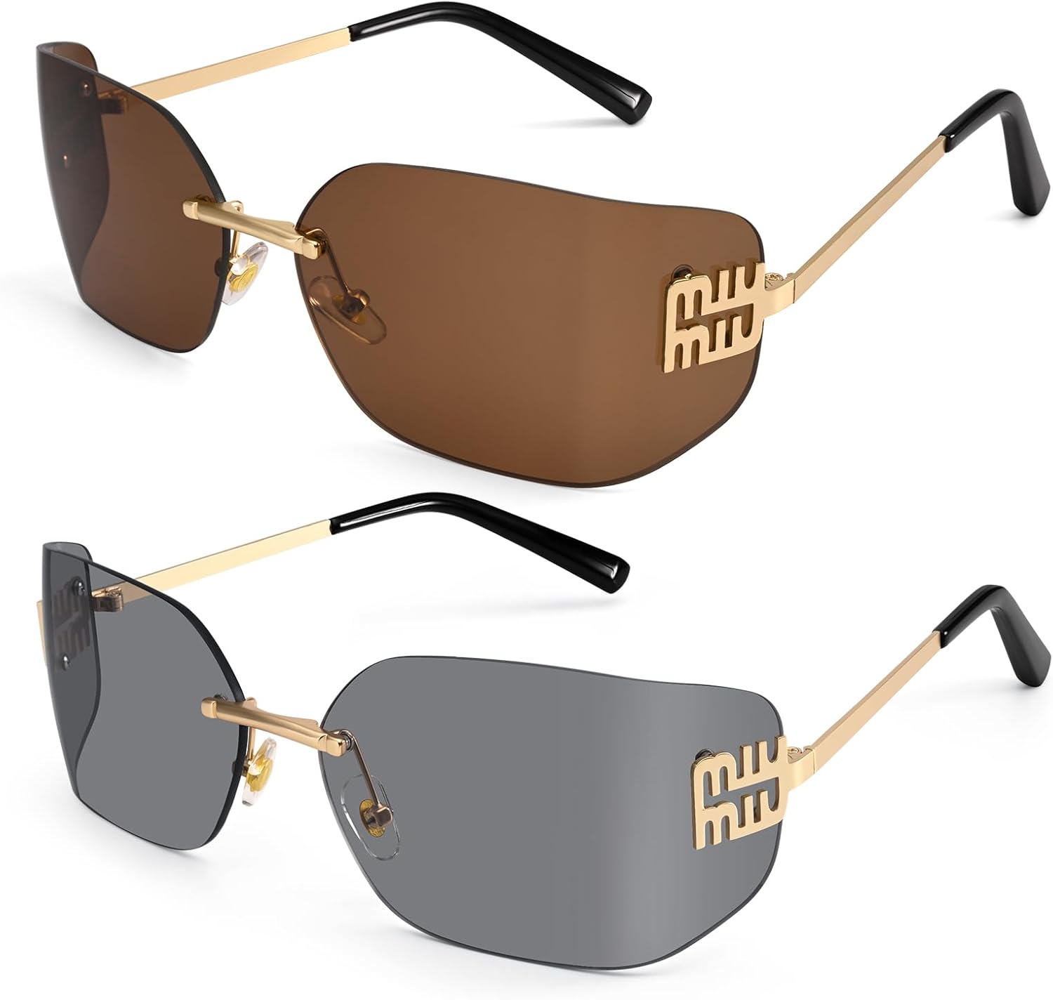 Dollger Rimless Y2K Sunglasses Women Retro Trendy Wrap Around Shield Frame Designer 90s Fashion Glasses