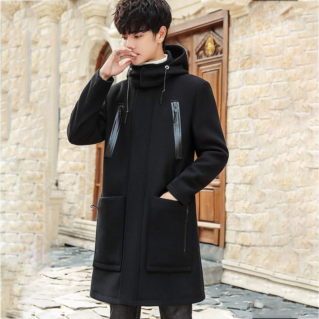 ZYCSKTL Jackets Mens Trench Coat,Men's Mid-length Hooded Wool Coat