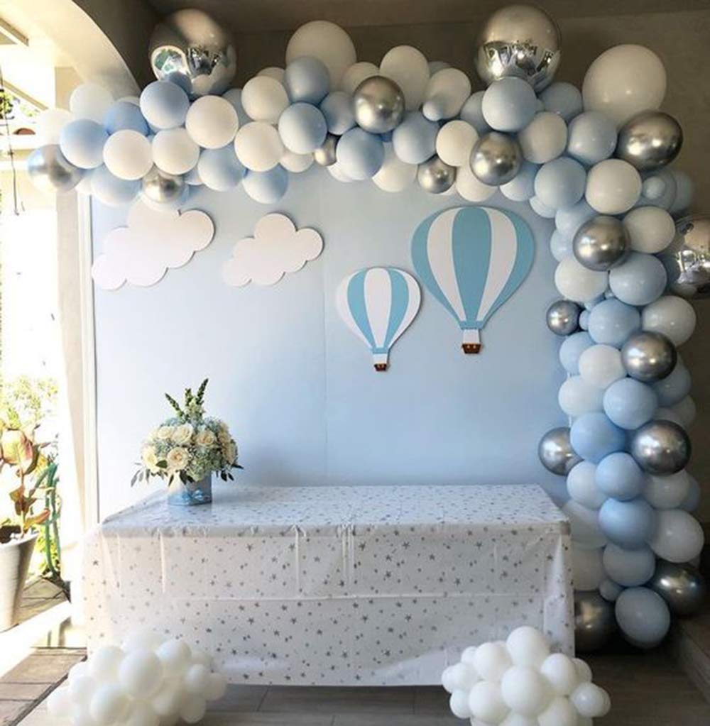 blue white and silver baby shower decorations