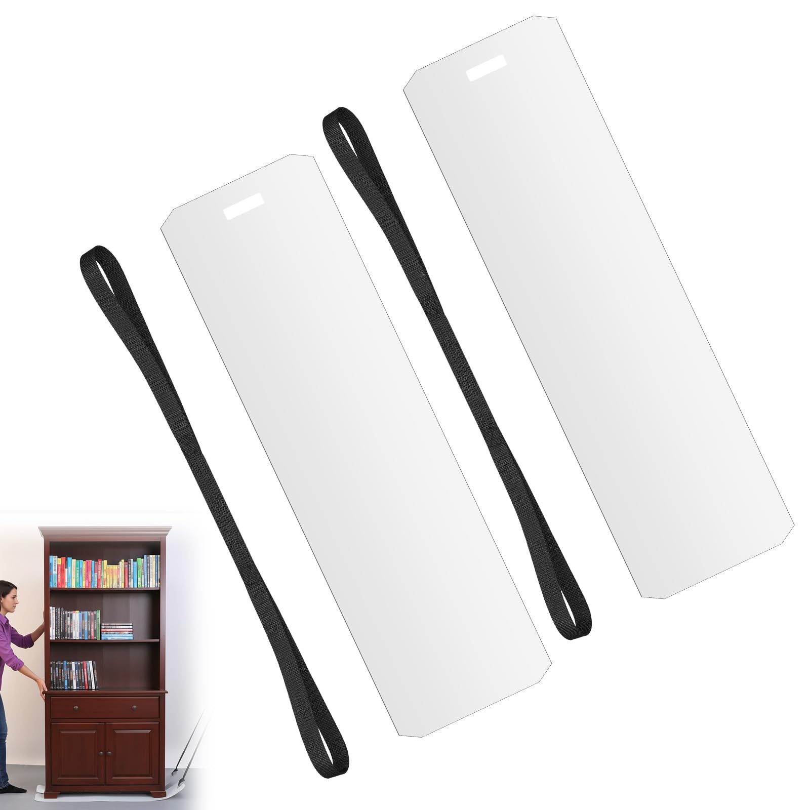 Photo 1 of 2 Pcs Appliance Sliders for Refrigerators, 48"x 8" Heavy Furniture Moving Slides Pads with Pull Strap, Plastic Moving Furniture Mat for Tile Hardwood Floors Protection