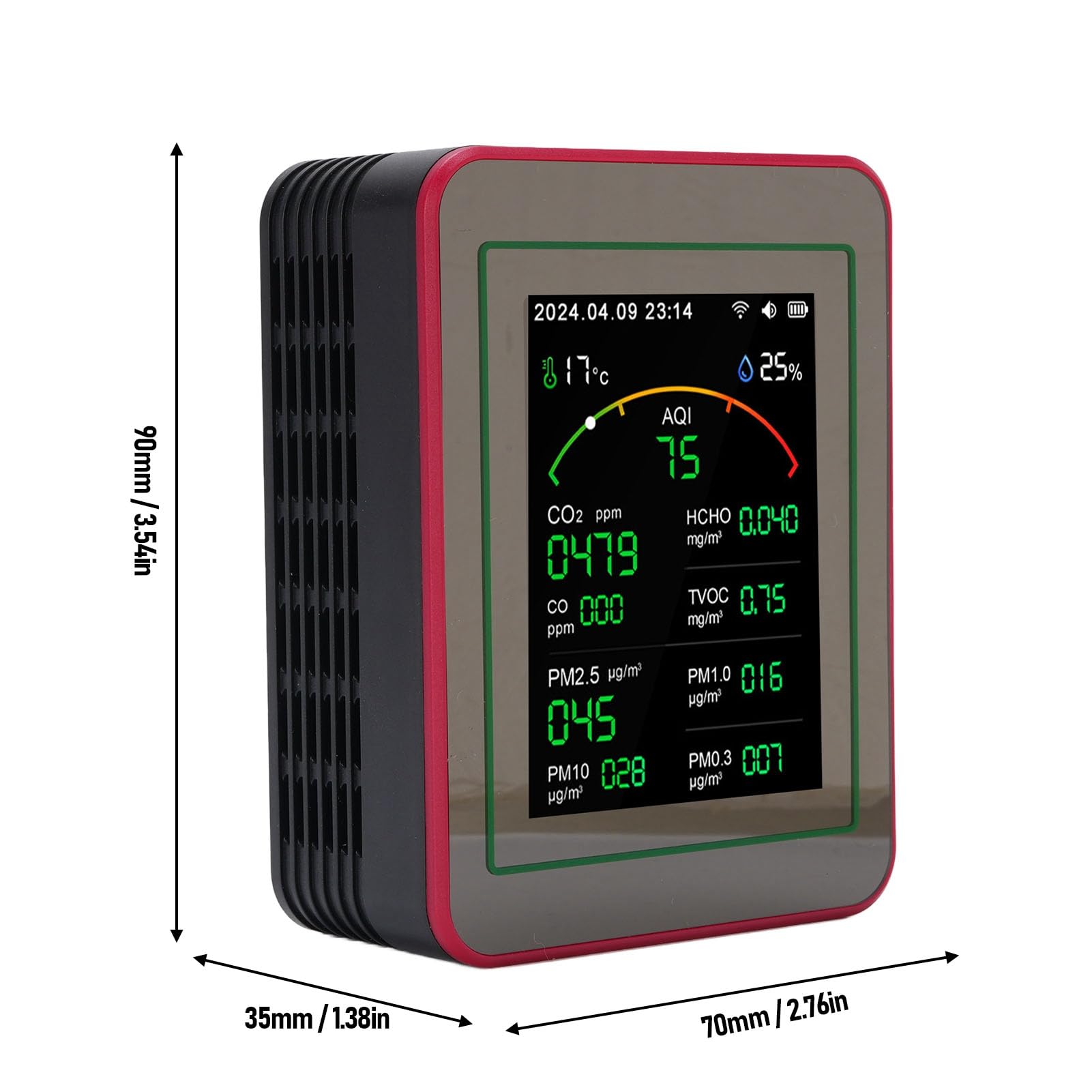 Monitor di qualità Dell'Aria WiFi, Tester di qualità Dell'Aria Interna per CO2, TVOC, HCHO, PM0.3-PM10, Temperatura e umidità, Dati in Tempo Reale con App Mobile, Rilevatore di (+rosso)