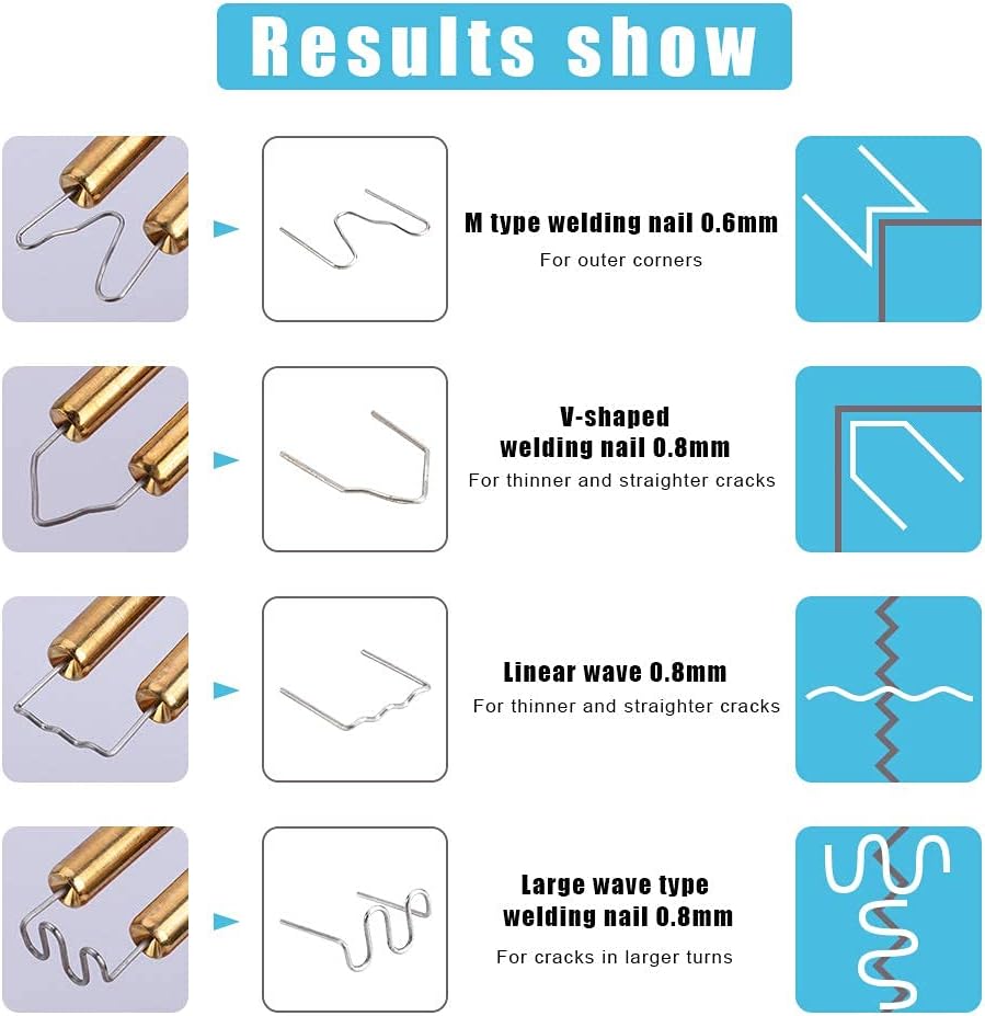 HPEVA 50W Plastic Welder,Hot Stapler Plastic Welding Machine,Handy Hot Staple Gun Car Bumper Repair Kit,Bodywork Fender Fairing Welding Systems Include 4 Types Hot Wave Flat Staples(Blue) - - 