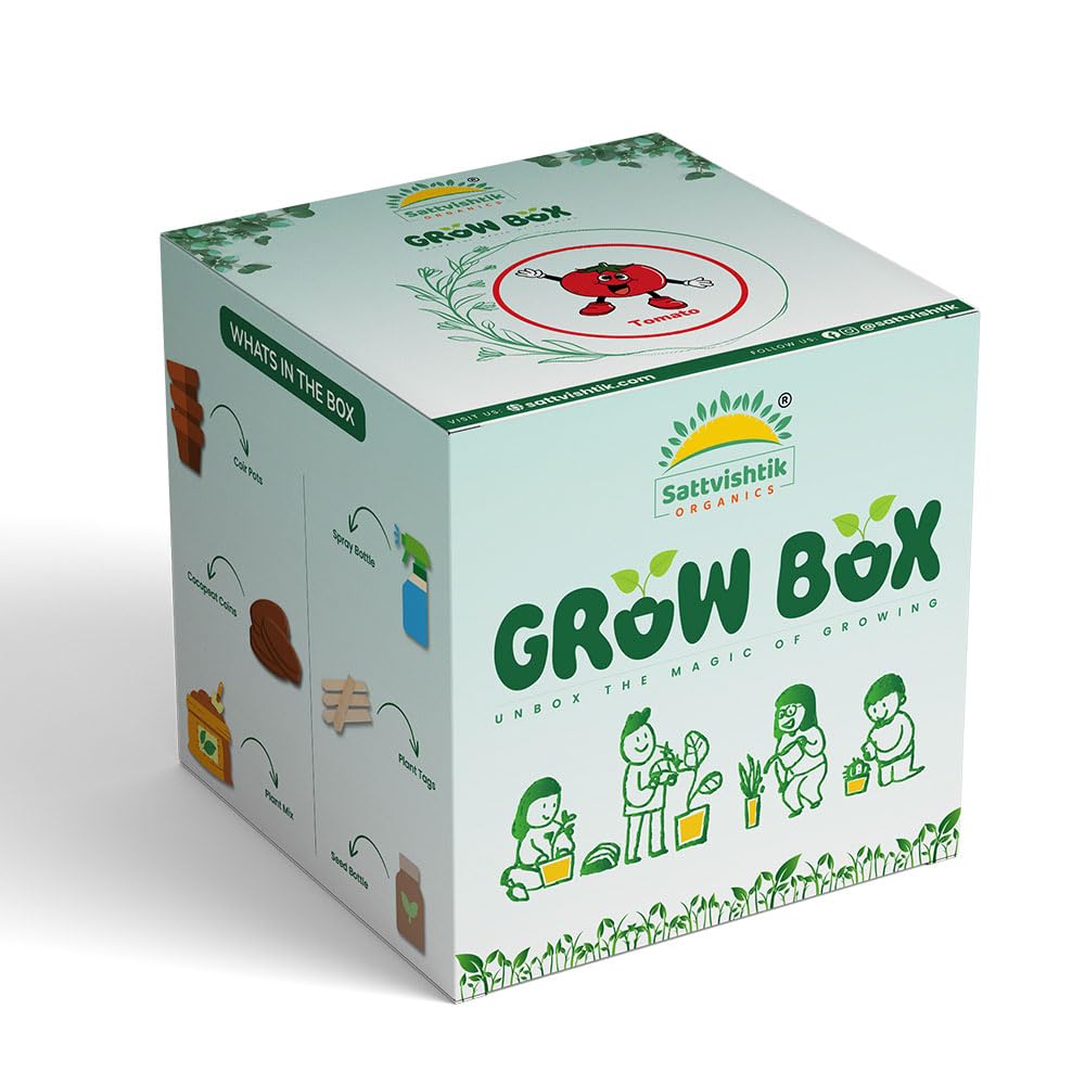 SATTVAMRIT Sattvishtik Grow Box Tomato Vegetable Kit for Kids | Pack of 1 | Eco Friendly Gift for Kids | Beginner Gardeners | DIY | Easy Grow it Yourself Gardening Kit for Home & Garden