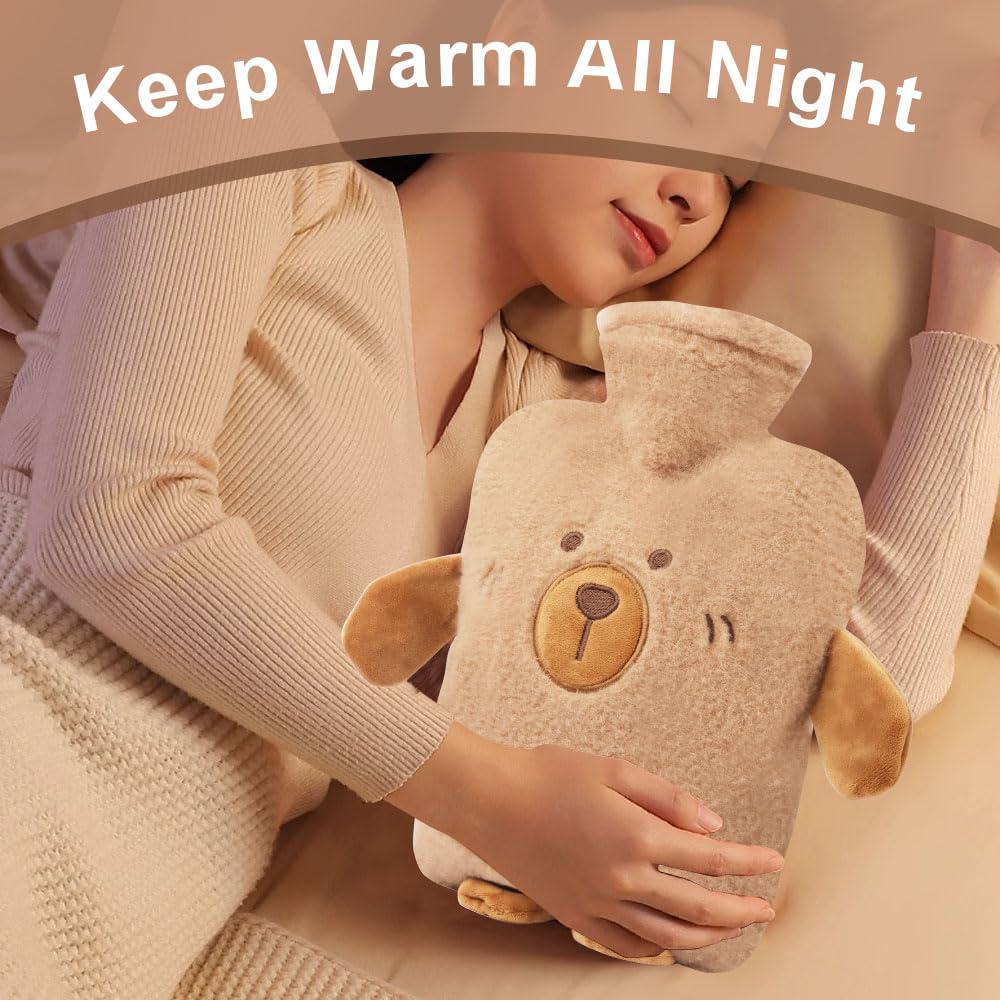 FIVAVA Bouillotte Enfant 2L, Bouillotte eau Chaude Peluche, Bouillotte Avec Housse Convient pour les Compresses Chaudes et les Mains/Pieds, Ldées de Cadeaux pour Noël et l’hiver