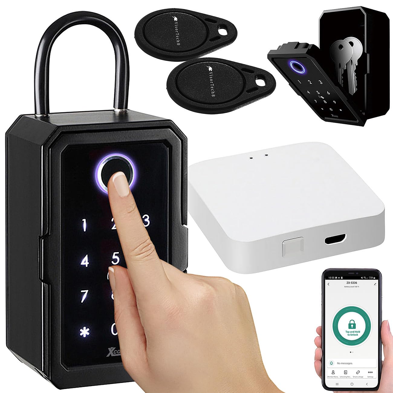 Xcase Schlüsseltresor WLAN: Smarter Schlüssel-Safe & WLAN-Gateway, PIN per Touch-Keys, Fingerprint (Schlüsselbox, Schlüsselkasten, RFID)