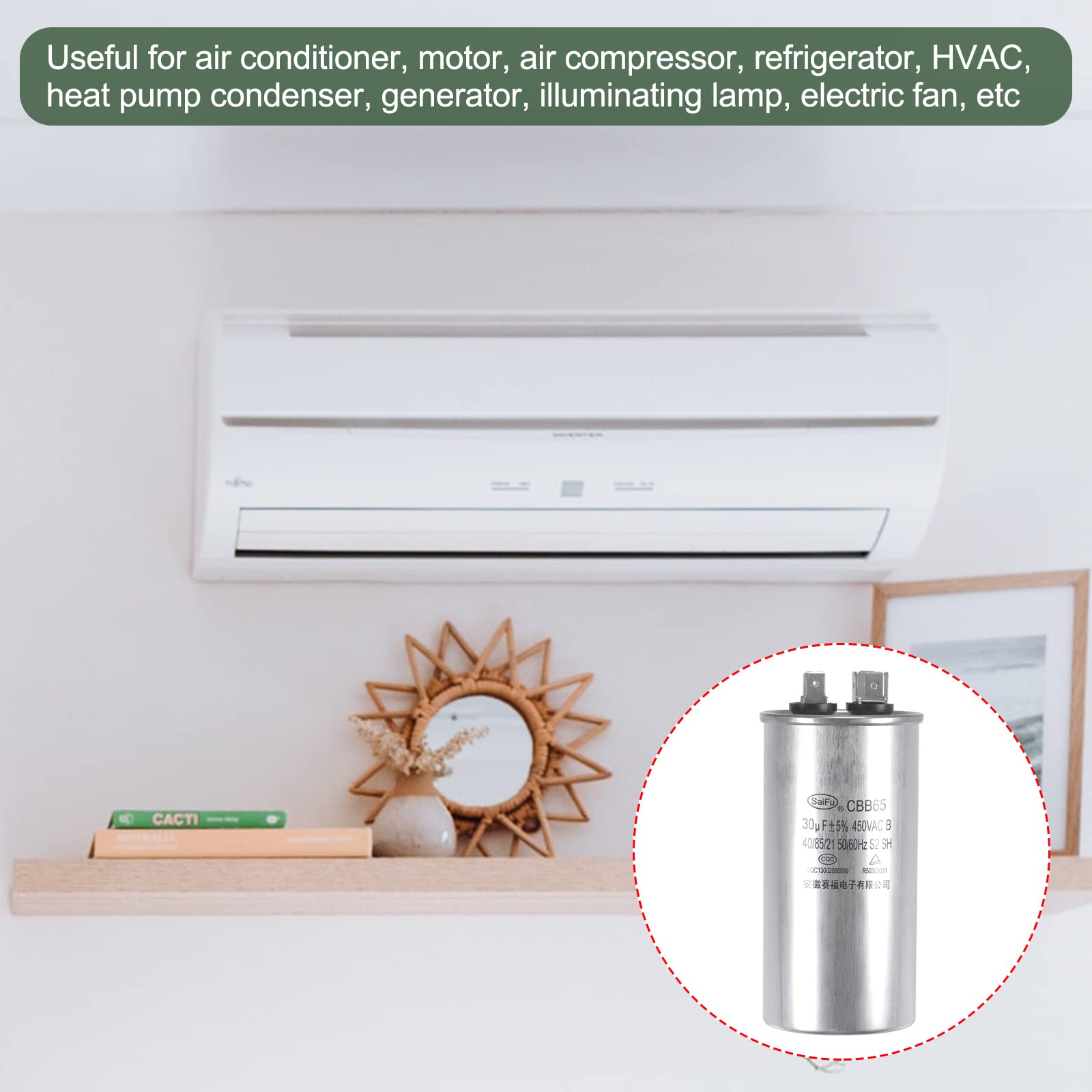 Condensateur CBB65 30uF 450V AC - Démarrage Moteur Pour Climatiseur, Pompe à Chaleur, HVAC - Format Ovale
