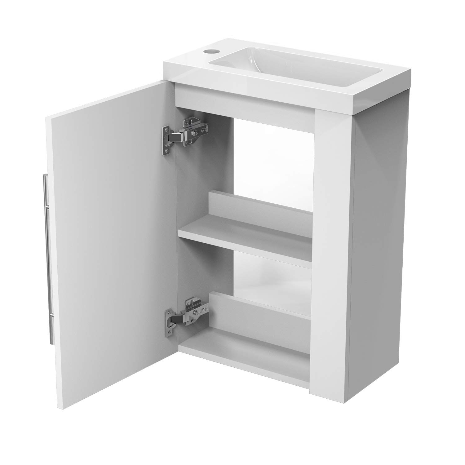 AICA sanitaire Meuble Lave-Mains Moderne à Suspendre avec lavabo, Meuble de Rangement avec Une Porte et 2 étagères 45cm / Blanc