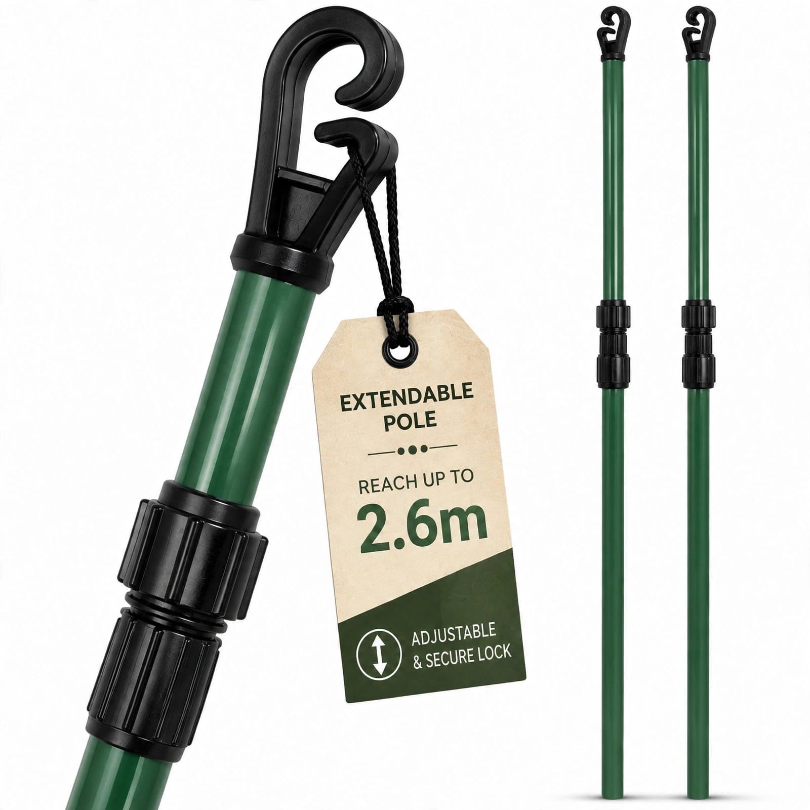 Washing Line Prop Pole 2 Pack 2.4M Telescopic Clothesline Support Heavy Duty Adjustable Garden Laundry Poles with Secure Hook Lock Extendable Outdoor Drying Support for Towels Sheets Bedding