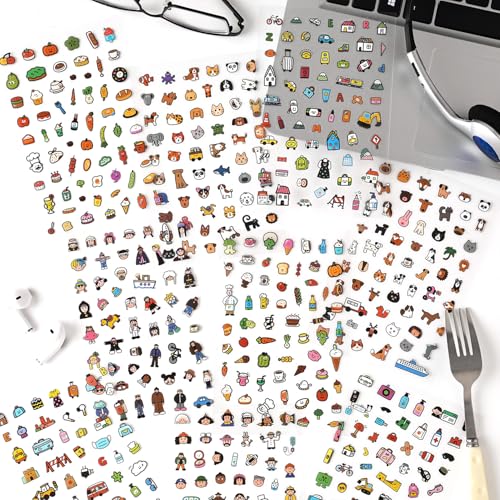 1000+ Tiny Animal Travel Mood Food Cartoon Planners Stickers for Daily Calendars Journals Vision Boards Projects Laptop & Water Bottles (Cartoon)