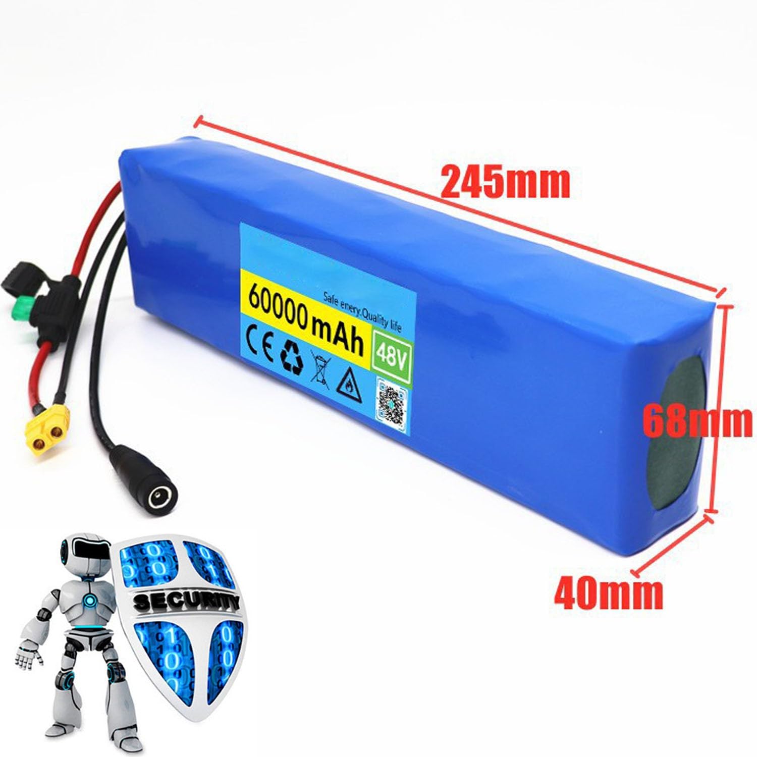Batería E-Bike 48V 60Ah 13S2P Bicicleta Eléctrica Batería de Ion Litio para 200W-1000W Motor Bicicleta Eléctrica Scooter con BMS y Cargador 54.6V 2A