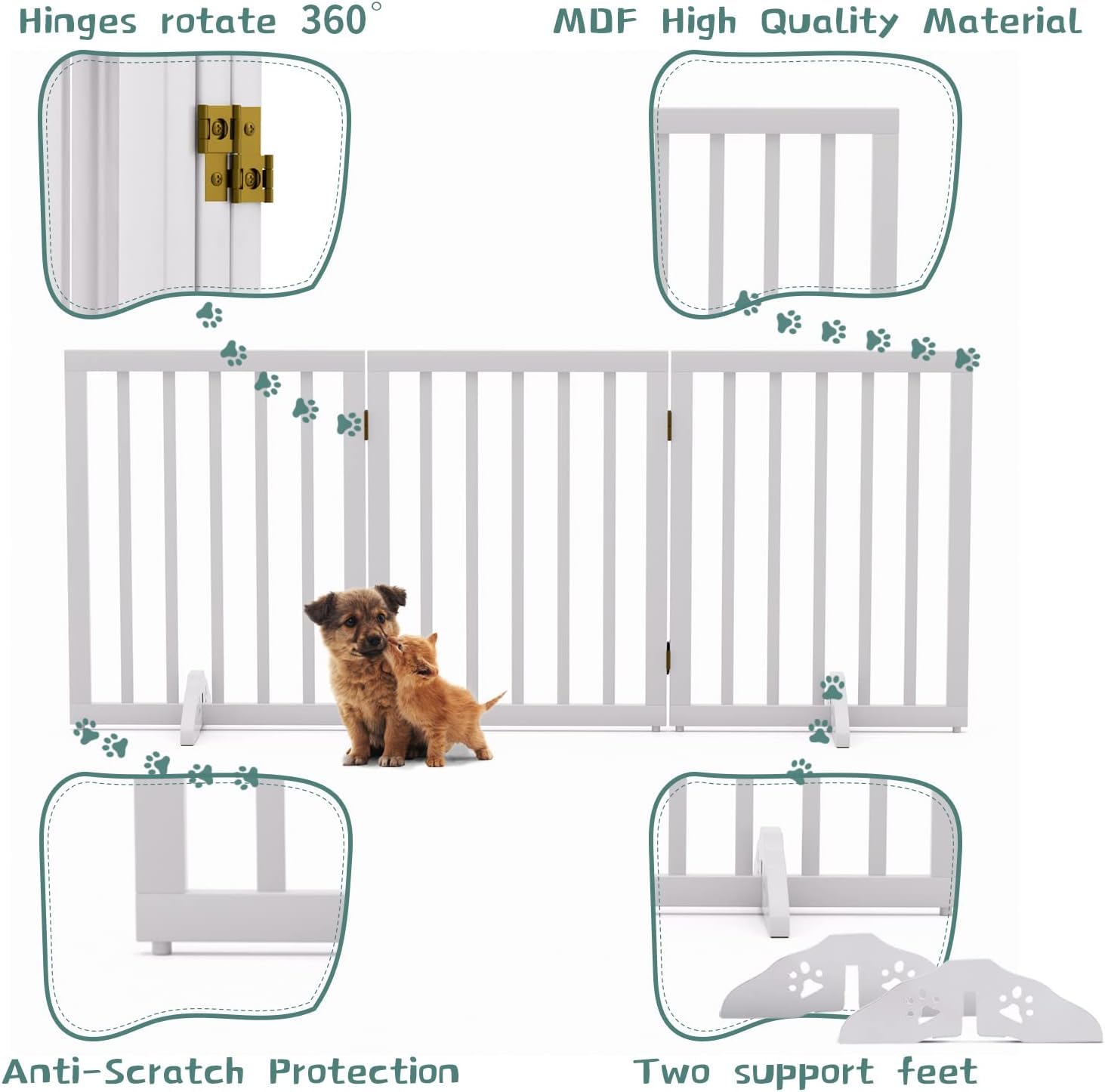The Menifest | Wooden Freestanding Foldable Pet Gate for Dogs and Kids, Over Fence, Dog Gate Barrier, Dog Partition for Your pet and Baby Protection (3-Panel White) - Image 5 thumbnail