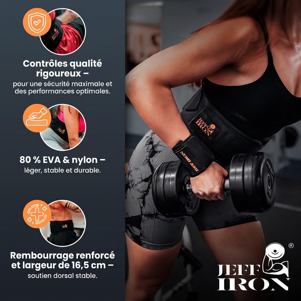 eff Iron Ceinture d'haltérophilie avec bandages de poignet - Ceinture de poids pour homme et femme - Ceinture de fitness pour musculation, gym, dynamophilie - Sangle dorsale avec fermeture et soutien