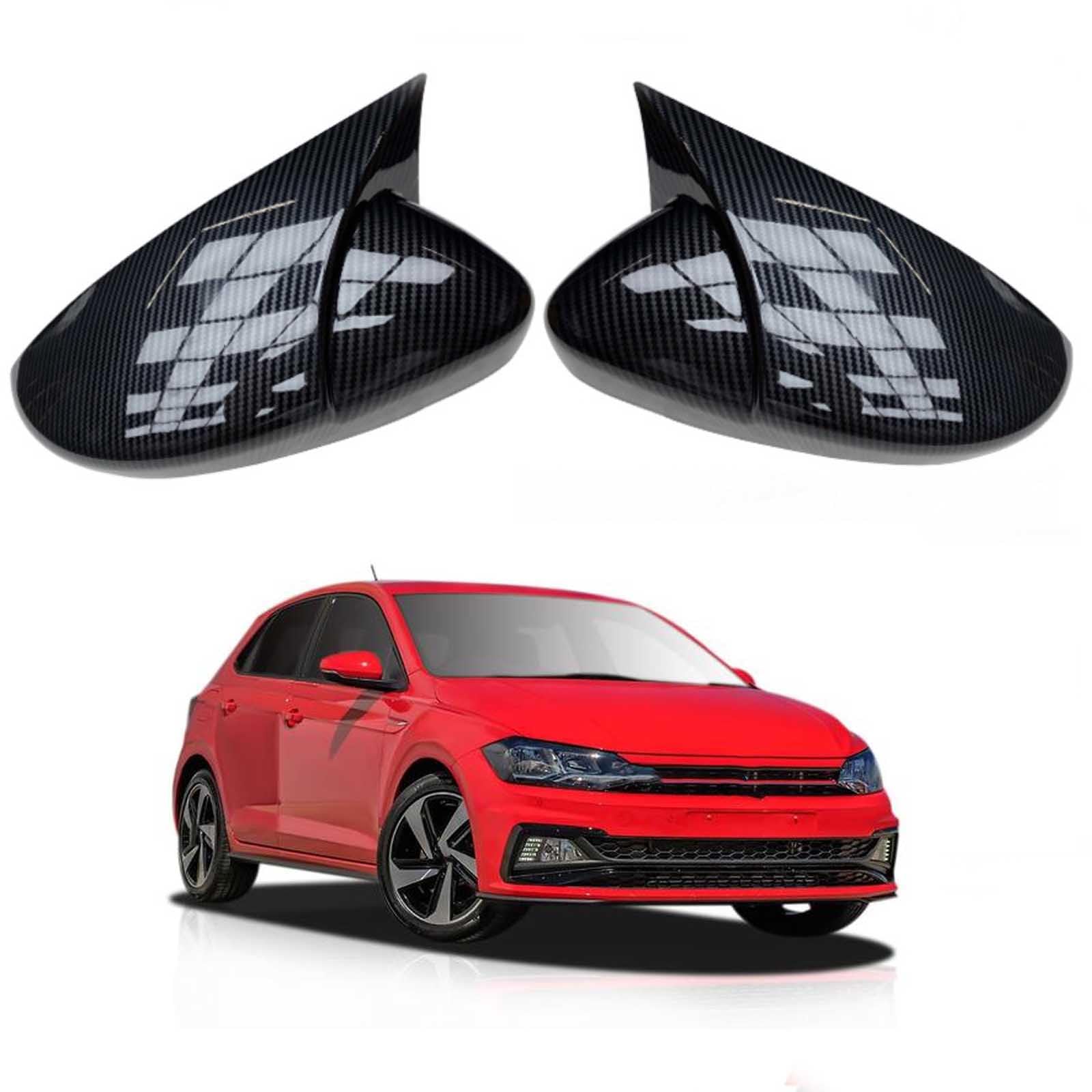 PAPEP Door Mirror Cover Caps for Volkswagen POLO 2019, Left Right Side Wing Rearview Mirror Cover Lid 2 Pieces Exterior Styling Accessory,Carbon fiber texture