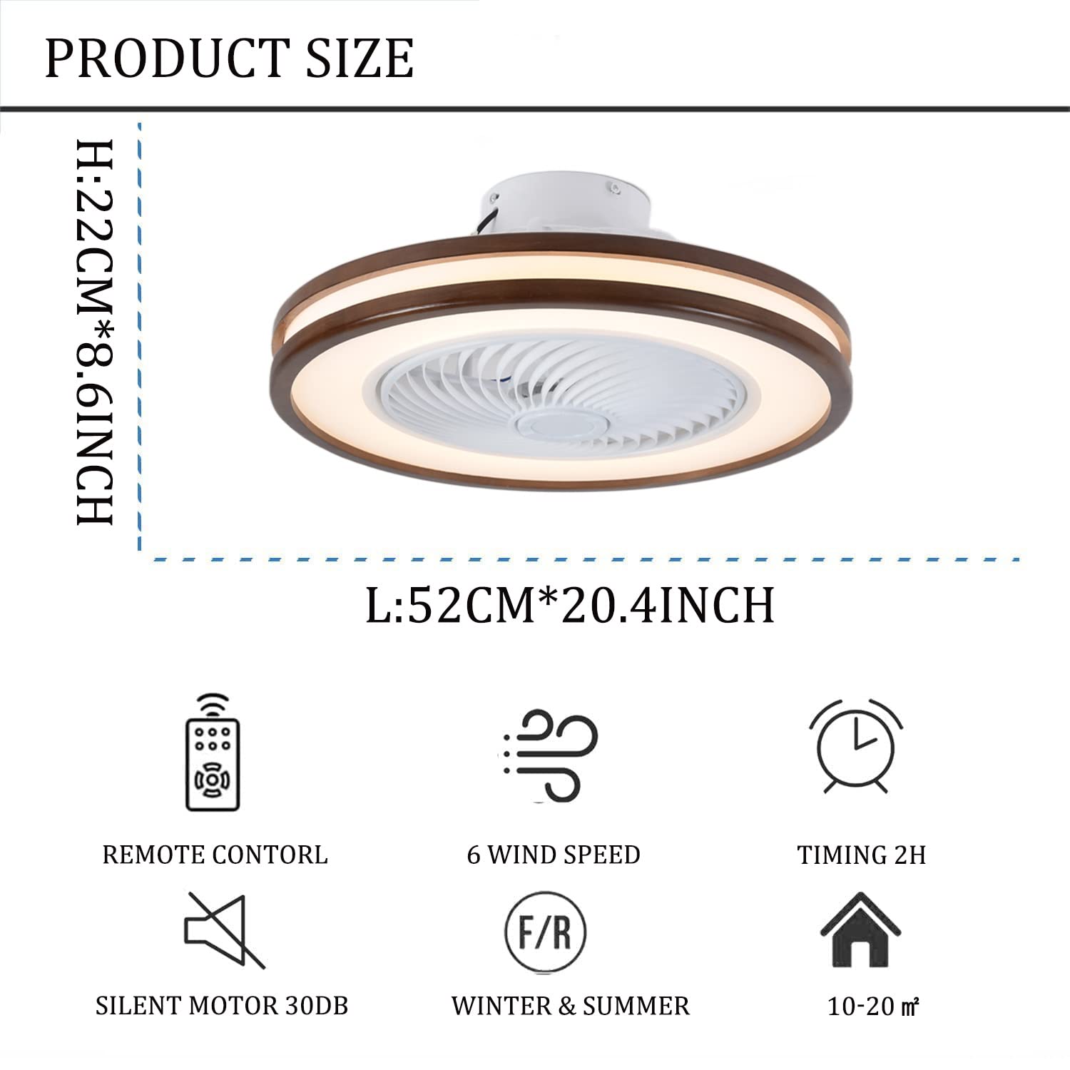 Moderne LED Dimmable Bois Lustre Ventilateur De Plafond LED Avec Telecommande Silencieux Lustre Plafonnier Moteur DC Réversible 6 Vitesses Pour Chambre Salon Plafonnier Led-A