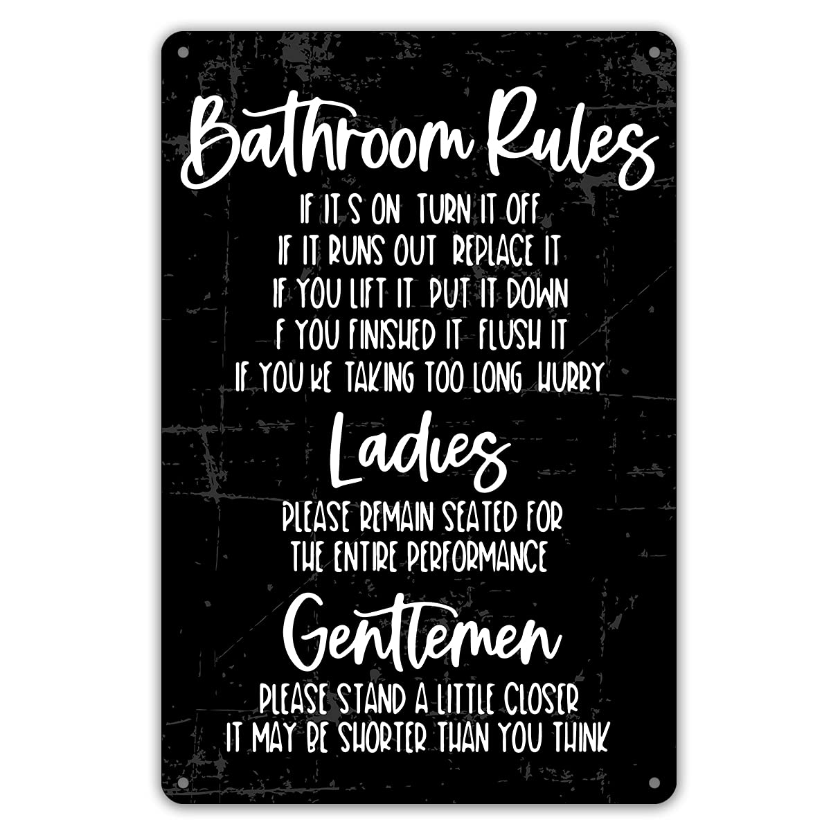 Retro Metal Tin Aluminium Signs Funny Bathroom Quote Metal Tin Sign Wall Decor, Vintage Bathroom Rules Sign for Home Decor Gifts(Black) 8x12inches